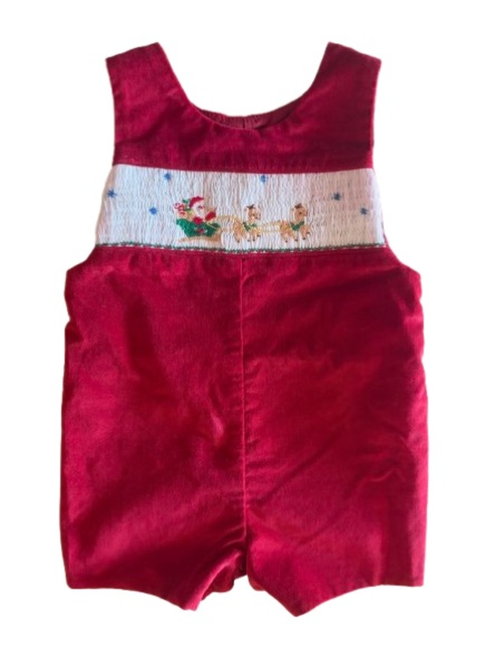 Vintage Baby Smocked Christmas Shortall Size 12 mos Jon Jon Red Velvet Heirloom